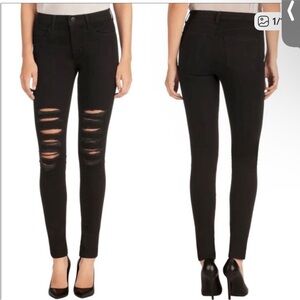 J Brand black Maria High Rise Skinny Distressed knee slash Jeans 28